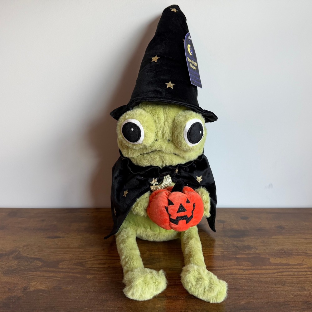 New Moonlight Manor Black Green Wizard Frog Plush Stuffed Animal Shelf Sitter